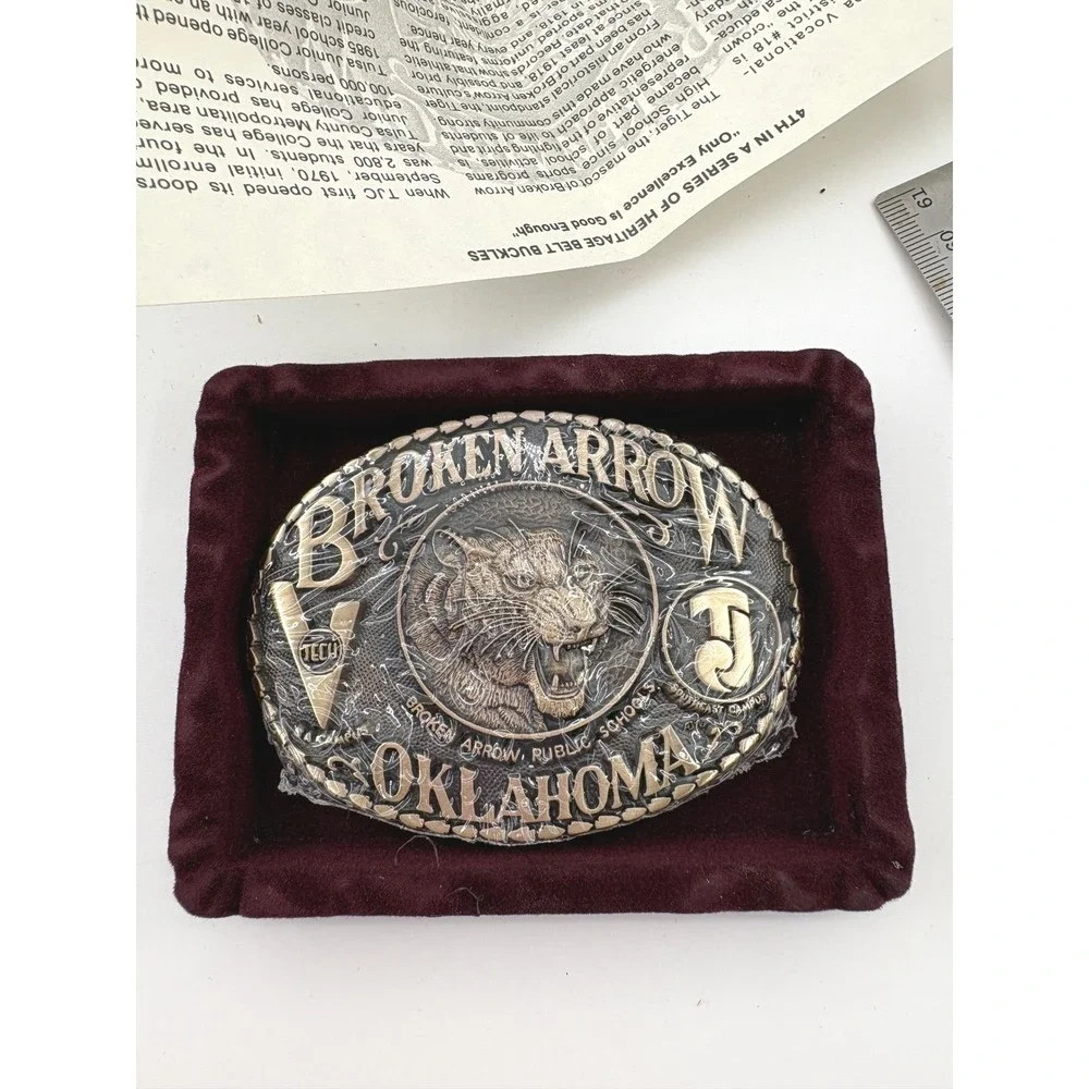 Vtg 1984 Broken Arrow Oklahoma Tigers Belt Buckle 388 Sealed Box Paperwork NOS